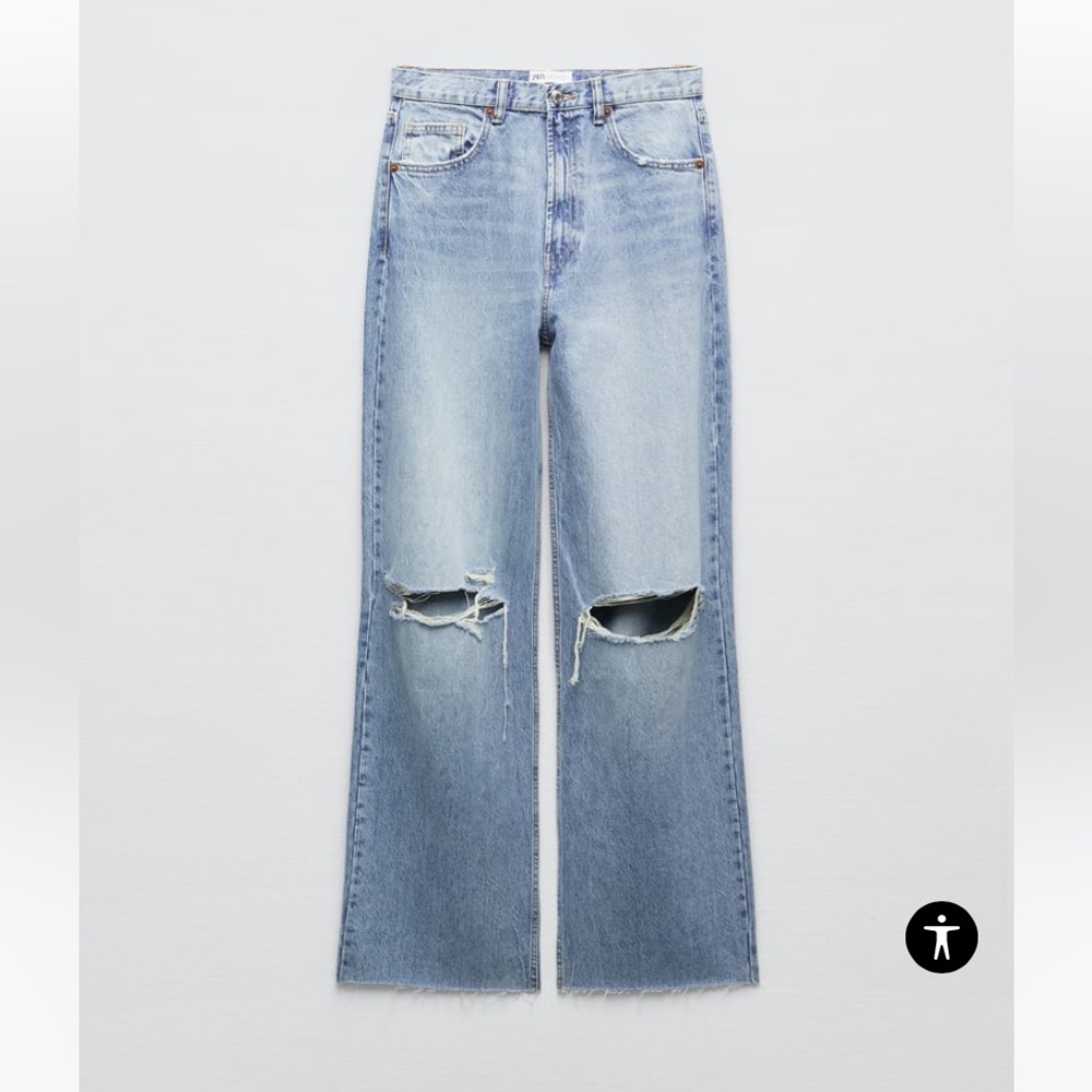 Zara Wide Leg Ripped Jeans